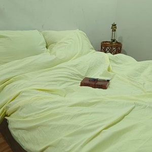 Handmade Yellow Pastel Cotton Duvet Cover Set - Queen Size
