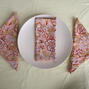 Pink Printed Cotton Napkins (Set of 100) - Hand Block Boho Table Decor