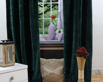 Dark green Velvet Curtain Two Panel Extra Long Velvet Curtains Living Room Curtain Blackout curtain High Quality Rod Pocket Velvet Curtain