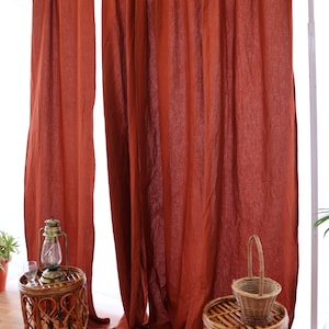 Rust Cotton Curtains: Boho Window Curtain Panels with Loops
