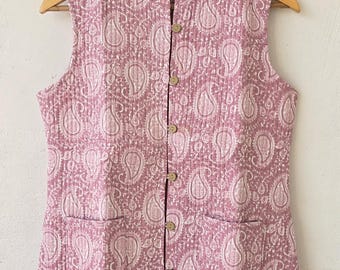 Chaqueta reversible de algodón con estampado floral, sin mangas, acolchada, estilo bohemio, ligera, con estampado floral