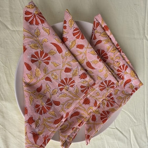 Pink Printed Cotton Napkins (Set of 100) - Hand Block Boho Table Decor