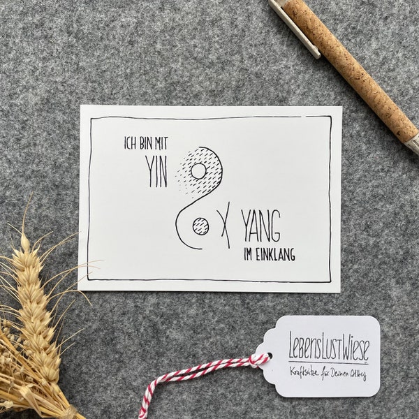 Ich bin mit Yin und Yang im Einklang - Postkarte | Affirmation Kraftsatz | Spirituelle Deko | Spiritualle Kunst | Bilderdruckpapier