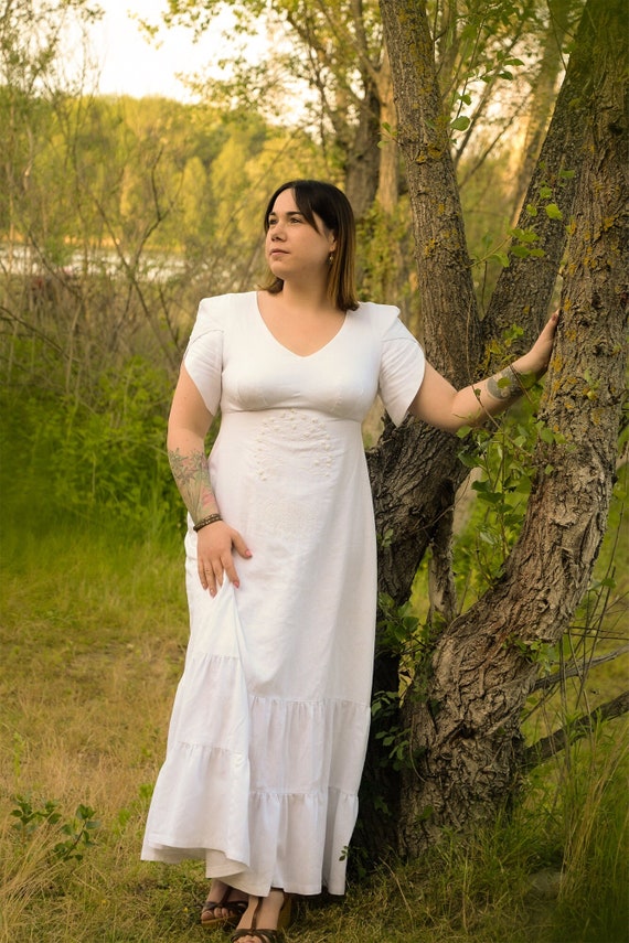 Maxi Dress Linen Summer Women - Embroidery Customizable With Name + Beads -  Handmade, Embroidered, Tree of Life, White, Rose, Beige - Etsy