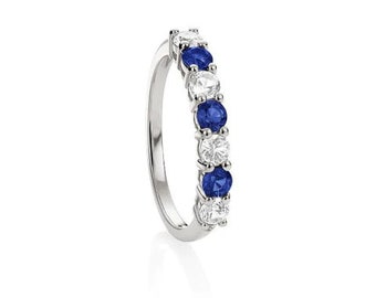 Sterling Silver Created Blue & Created White Sapphire Eternity Ring