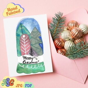 Cartão de Natal em aquarela para impressão, Cartão de Natal em aquarela pintado à mão, Convite de boneco de neve para impressão em JPEG e PDF