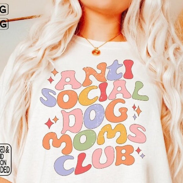 Groovy Anti Social Dog Moms Club Svg, Mom Life Svg, Retro Mama Sublimation Design, Popular Svg, Wavy Font Svg, Svg Files for Cricut