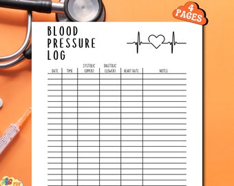 Blood Pressure Log Fillable and Printable PDF US Letter Size, BP Tracker, Daily Blood Pressure, Blood Pressure Chart, Medical Tracker