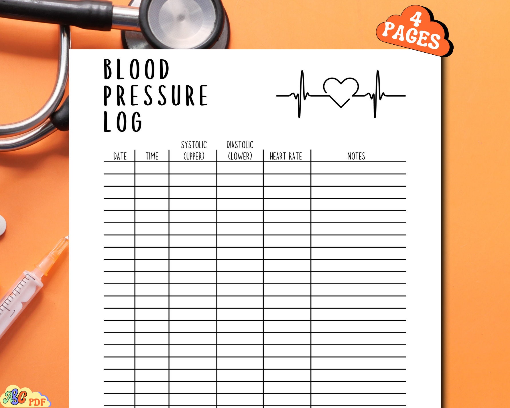 Blood Pressure Log, Fillable and Printable PDF US Letter Size Blood