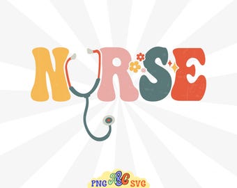 Retro verpleegkundige png, verpleegkundige SVG, verpleegkundige png, bloemen SVG gesneden bestand, verpleegkundige shirt SVG, stethoscoop SVG, verpleegkundige modus, gezondheidszorg sublimatie ontwerp