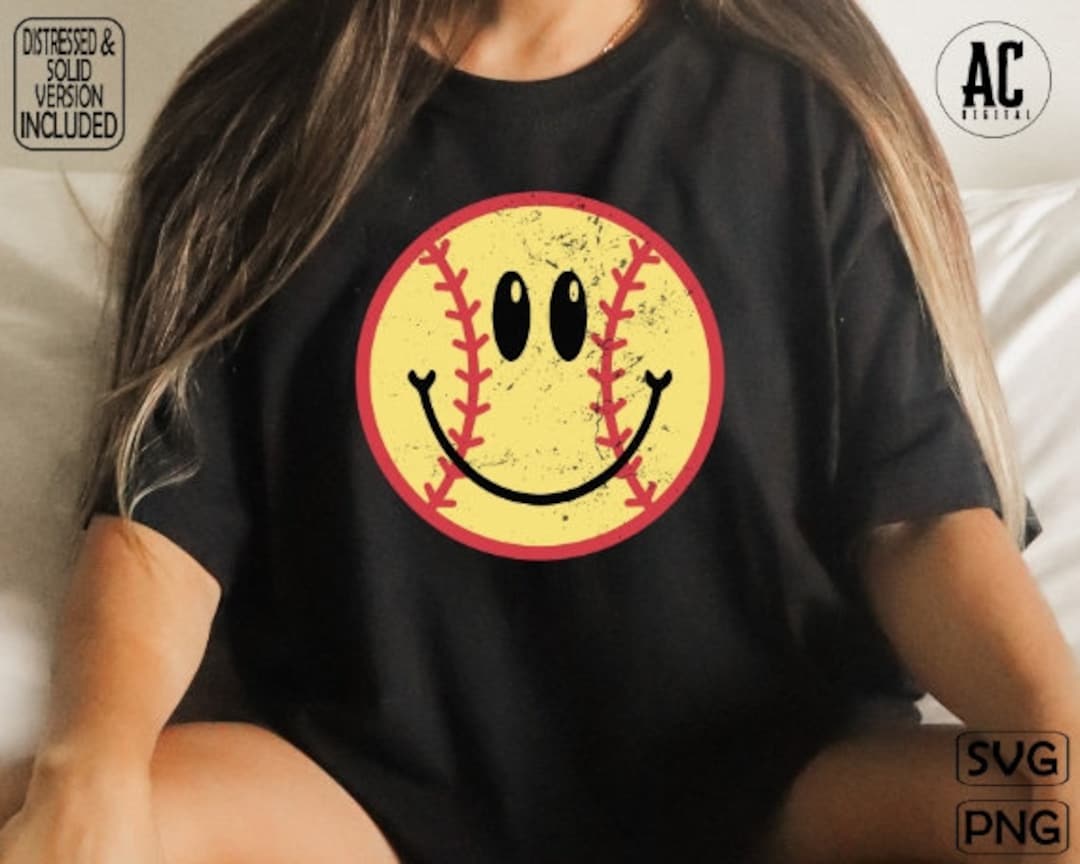Retro Softball Happy Face Svg, Groovy Softball Svg, Retro Softball Svg