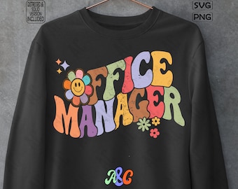 Gerente de escritório Groovy Svg | Gerente De Escritório Retro Floral Png | Gerenciador de escritório Svg | Gerente De Escritório Png | Gerente Tumbler Svg | Arquivo de corte SVG