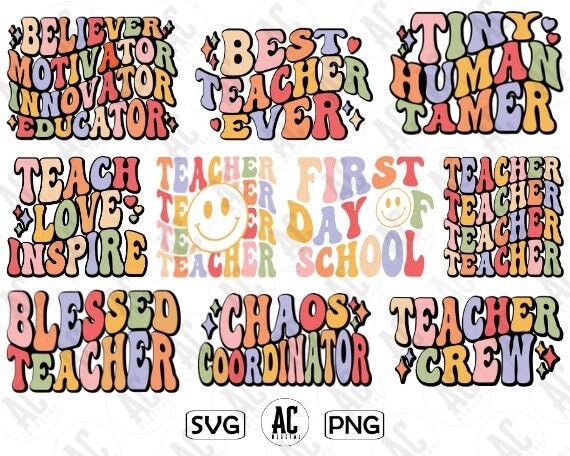 Retro Teacher SVG Bundle, School Svg, Groovy Back to School Svg ...