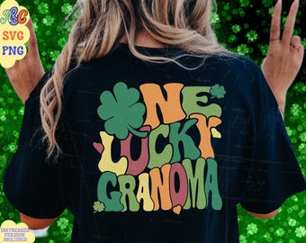 One Lucky Grandma Svg, One Lucky Grandma Png, Shamrock Svg, St Patricks Day Svg, St Patricks Day Png, Retro Groovy St Pattys Svg For Cricut
