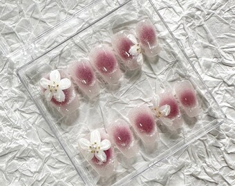 Plum Stained Ice Flower Press On Nails Fancy Nails/Princess Nails/Elegant Nail/ Cute girl Nails/3D nail