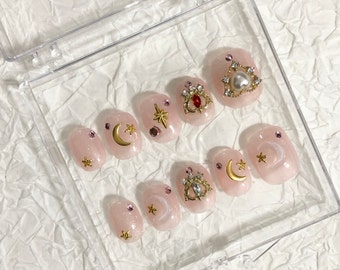 Étoile de lune mignonne Appuyez sur les ongles Ongles fantaisie/clous de princesse/ongles élégants/ongles jolie fille/ongles 3D