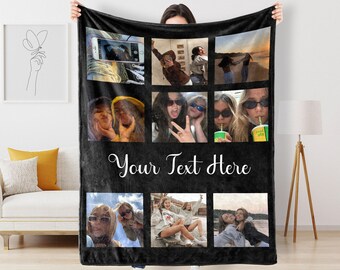 Personalized Photo Blanket Collage, Picture Blanket With Text, Family Blanket, Memorial Blanket, Best Friend Gift, Anniversary Gift