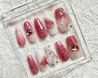 Presse coeur sur les ongles Ongles fantaisie/clous de princesse/ongles élégants/ongles jolie fille/ongles 3D