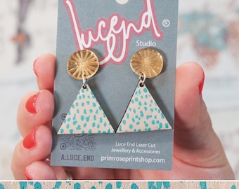 Hand painted Laser-cut triangular wooden & Acrylic Earrings