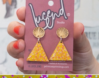 Hand painted Laser-cut triangular wooden & Acrylic Earrings