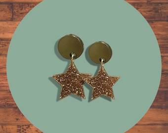 Winter/Festive Christmas Laser-cut Glitter Star Stud/dangly Earrings.