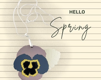 Spring has Sprung Acrylic Pansy Pendent Necklace.