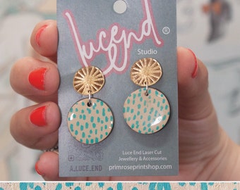 Hand painted Laser-cut Circular wooden & Acrylic Earrings