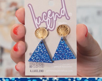 Hand painted Laser-cut triangular wooden & Acrylic Earrings