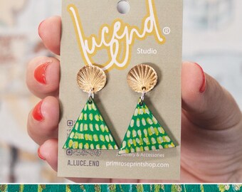 Hand painted Laser-cut triangular wooden & Acrylic Earrings