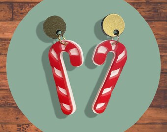 Winter/Festive Christmas Laser-cut Candycane stud/dangly Earrings.