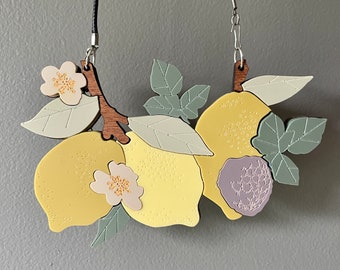 Lemon Grove Acrylic and wood laser cut statement necklace