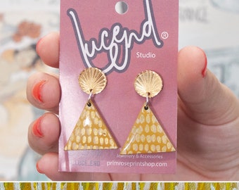 Hand painted Laser-cut triangular wooden & Acrylic Earrings