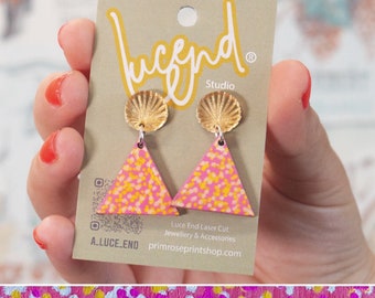Hand painted Laser-cut triangular wooden & Acrylic Earrings