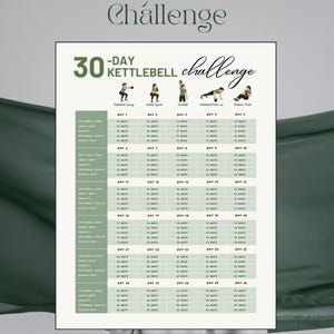 30-Day Kettlebell Challenge PDF Tracker (GREEN) | Aesthetic Minimalist Printable PDF | Home Workout Challenge | Instant Download