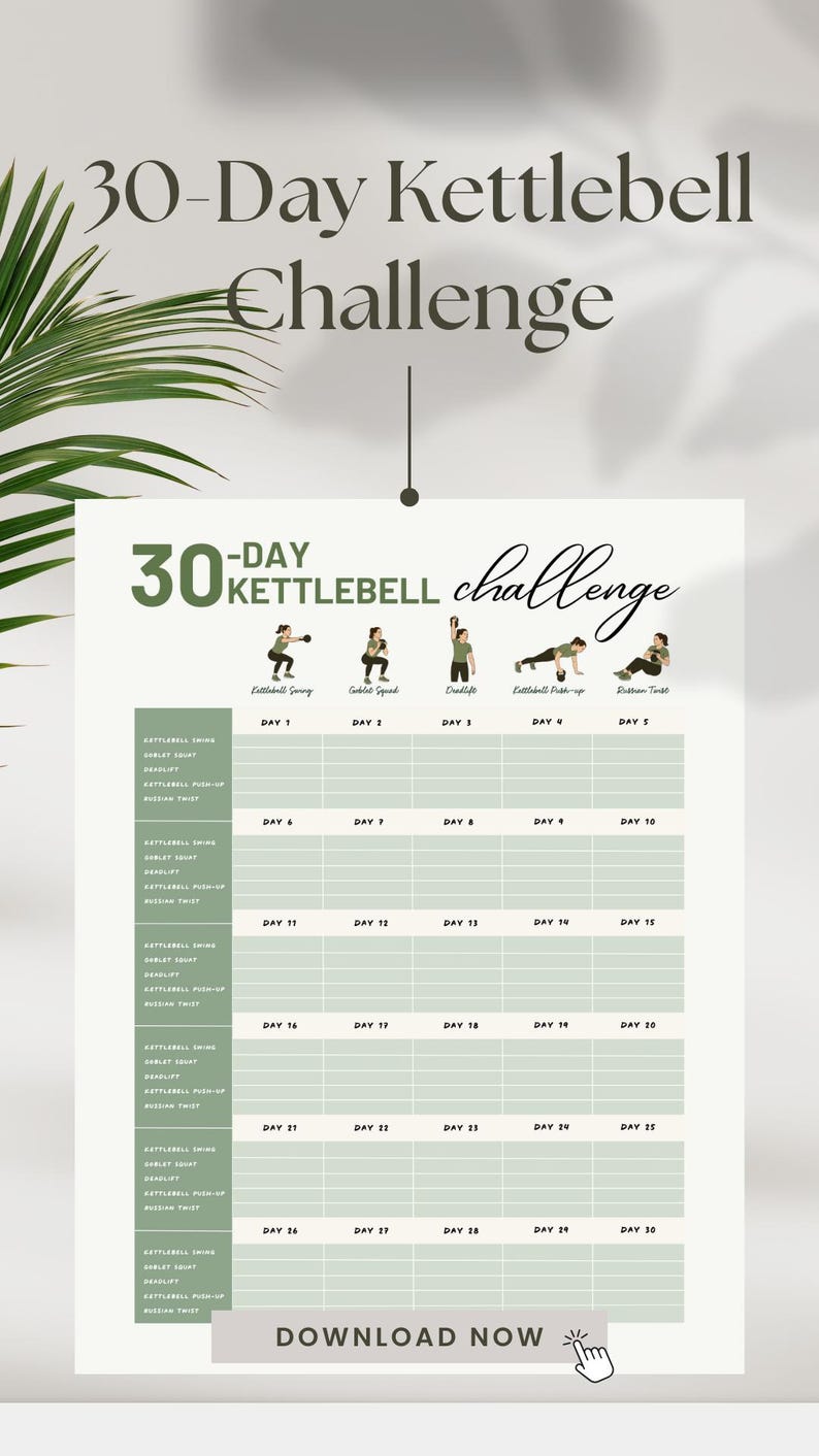 30-day Kettlebell Challenge Tracker | Printable Home Workout (PDF) - Etsy