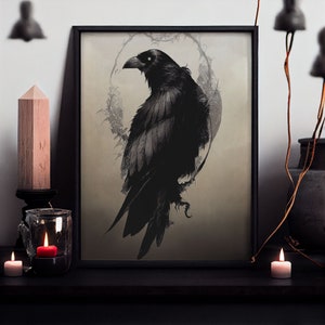 Dark Academia Decor - Gothic Home Decor - Raven Witchy Art Print - Occult Art Poster - Witchy Gifts - Digital Art Print