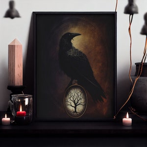 Dark Academia Decor - Gothic Home Decor - Raven Witchy Art Print - Occult Art Poster - Witchy Gifts - Digital Art Print