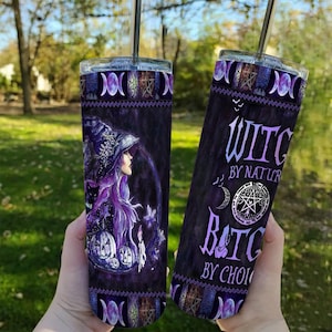Witch By Nature Bitch By Choice tumbler | Purple Witch Tumbler | Halloween Tumbler | Witchy Tumbler | 20 oz tumbler |Skinny Tumbler
