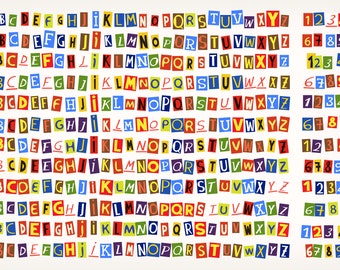 Paper Cut Alphabet Letters Clip Art - collection of letters and numbers old newspaper magazine cutouts for creating notes. Vector font