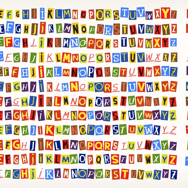 Paper Cut Alphabet Letters Clip Art - Sammlung von Buchstaben und Zahlen alte Zeitungsmagazin Ausschnitte zum Erstellen von Notizen. Vektorschrift