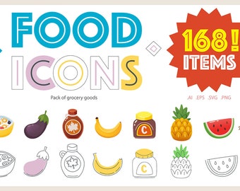 Food Icons. 168 food Icons and elements. Clip Art - vivid clipart, sweets stickers, commercial license