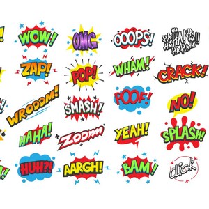 Comic Speech Bubbles and Sounds Vector Elements Clip Art - vivid clipart, sounds exclamations stickers for cartoons, commercial license