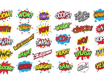 Comic Speech Bubbles and Sounds Vector Elements Clip Art - vivid clipart, sounds exclamations stickers for cartoons, commercial license