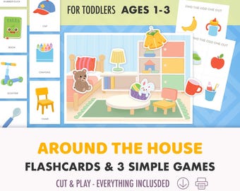 Materiały do druku dla maluchów – fiszki „Wokół domu”, gry dopasowujące i sortujące, materiały edukacyjne dla przedszkolaków w formacie PDF, książeczka Montessori Busy Book