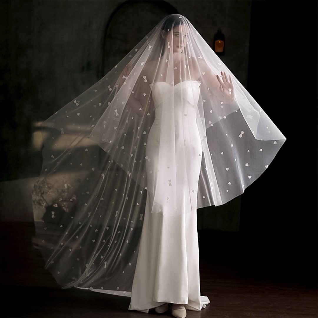 3M Single Layer White Cathedral Wedding Veil, Long Face Covered Bridal ...