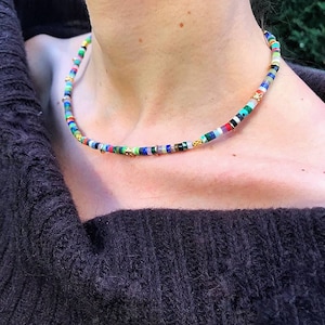 Natürliche Edelstein Perlen Halskette, Edelstein-Halsketten für Frauen, kleine Edelstein Perlen Halskette, bunte zierliche Edelstein Halskette, Boho