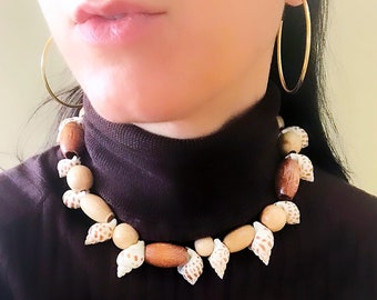 Chunky Wood Necklace, Wooden Necklace, Boho Statement Choker