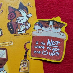 Feuille d'autocollants pour chat étudiant fatigué en difficulté || Stickers mats scintillants hydroflask, ordinateur portable, agenda, collectionneur d'autocollants