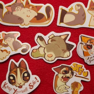 Grappige schattig paar crashout katten sticker | Matte glitterstickers voor hydroflask, laptop, planner, stickerverzamelaar