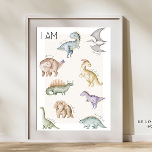 Daily Affirmations Dinosaur Print | Children Kids Prints | Wall Art | Colourful Home Decor | Nursery Wall Art | BELOVING UK